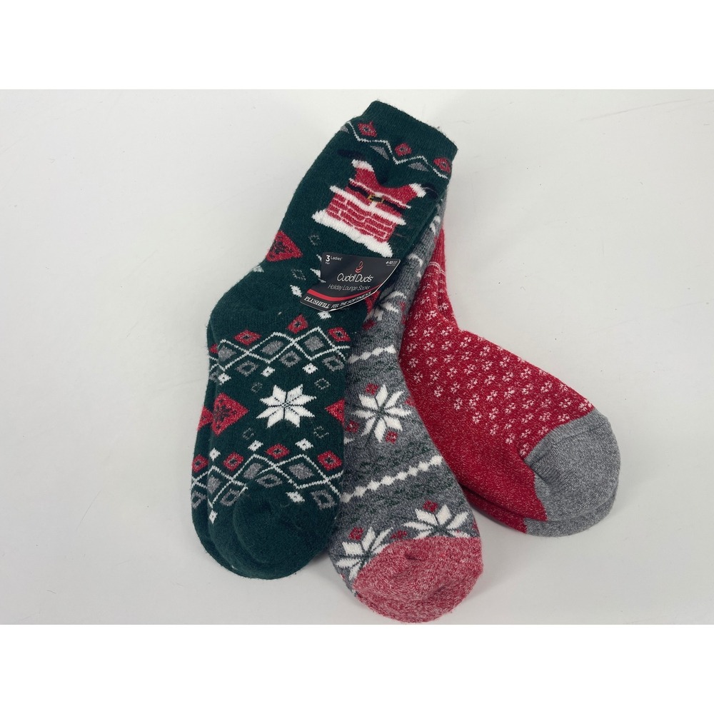 Cuddl Duds Holiday Lounge Socks 3 Pair Pack Ladies Size 4-10 Fair Isle Christmas